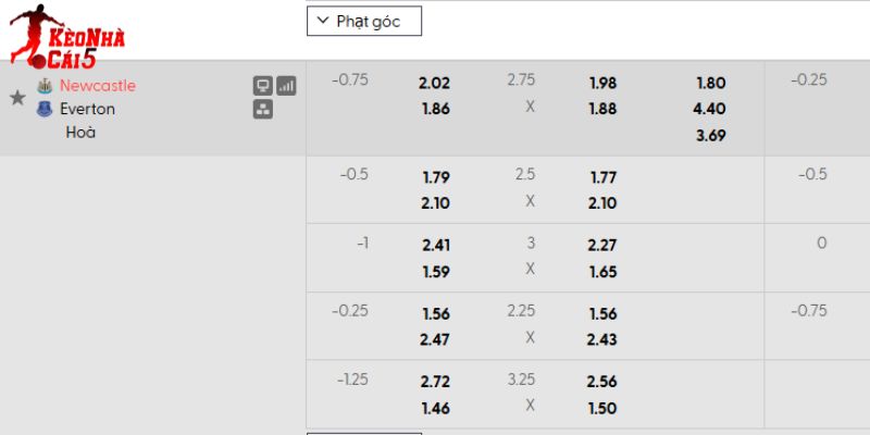 Tỷ lệ kèo Newcastle vs Everton